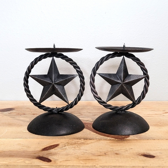trippler's Inc Other - Metal Oil Rubbed Bronze Texas Star Pillar Tabletop Candleholders 6 Inch SET OF 2